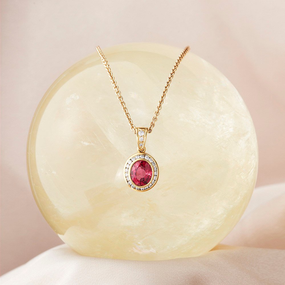 Spinel 2.11ct 7 Diamond Halo .33ct tw Pendant handmade in 18ky Gold