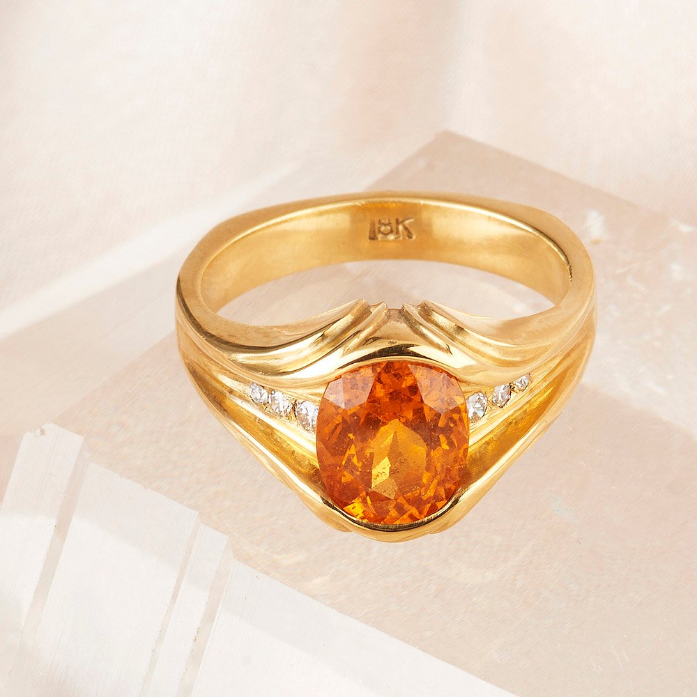 Spessertite Garnet 2.61ct & Diamond accents .12ct tw, Ring handmade in 18ky Gold