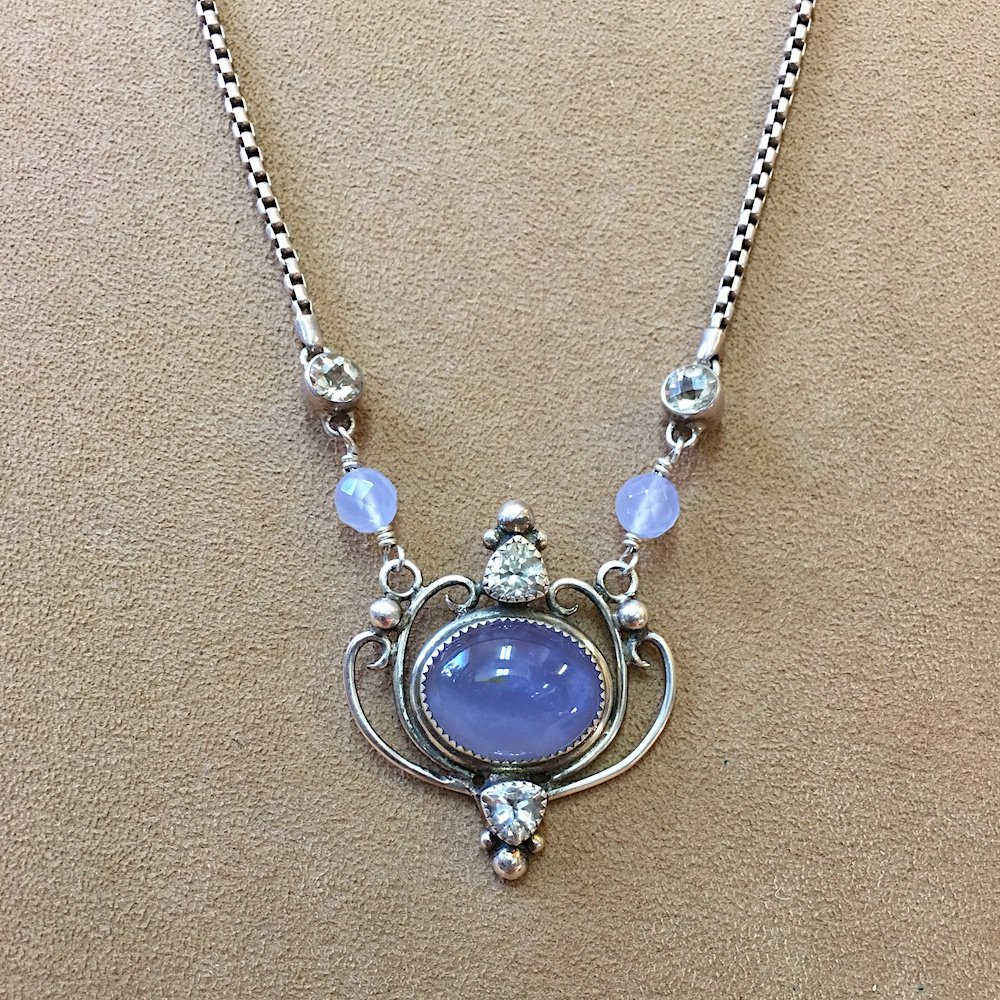 Blue Chalcedony and White Topaz Necklace